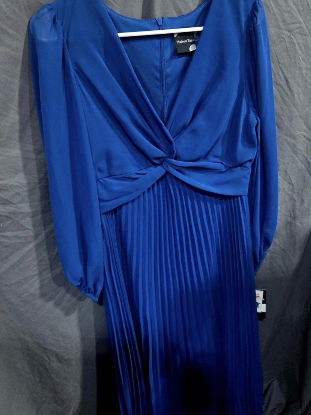 Kohl's Royal Blue Long Sleeve Twist-Front Pleated Dress